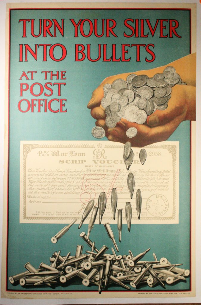 WW1 Savings Bond Poster, “Turn your silver into bullets”