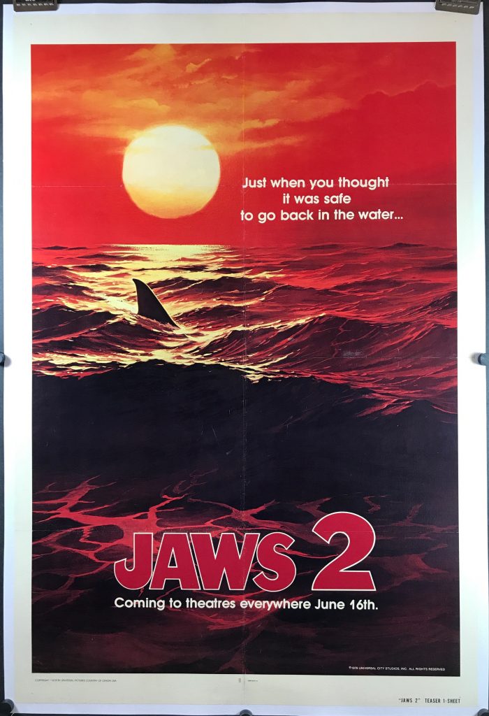 JAWS 2, Original Linen Backed 1st Release Teaser Style B Movie Theater