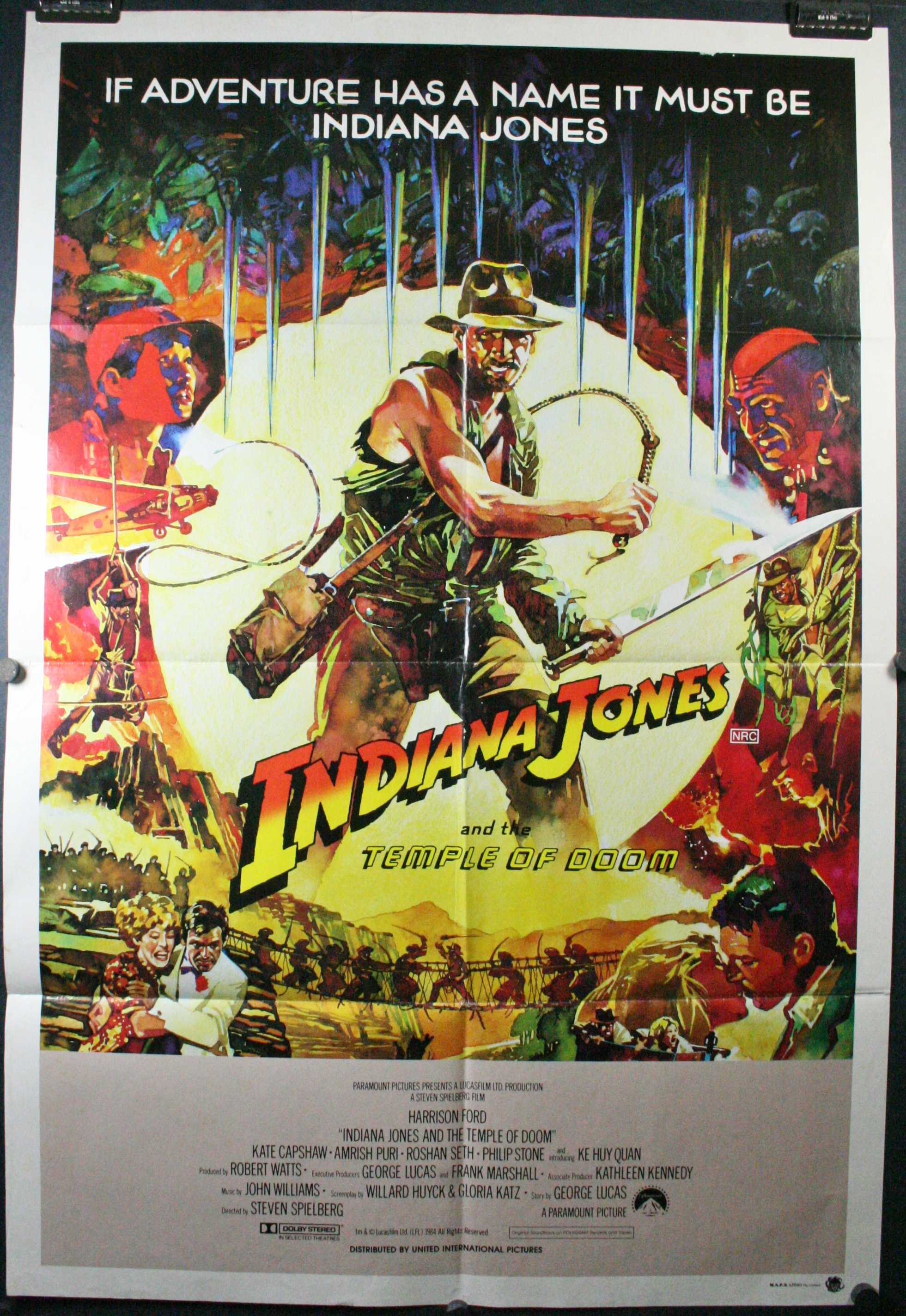 INDIANA JONES AND THE TEMPLE OF DOOM MOVIE POSTER 27x40 ORIGINAL ADVANCE STYLE