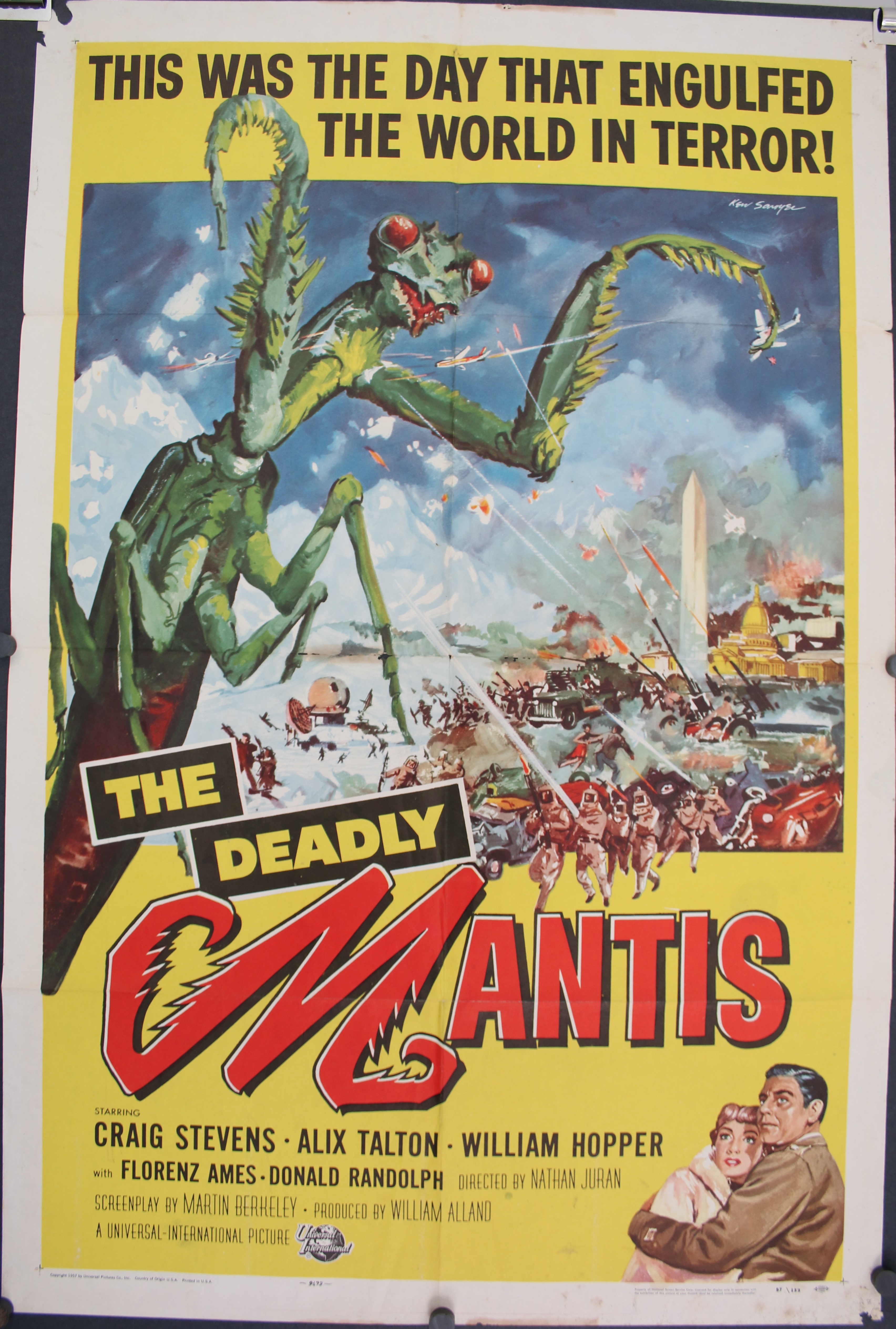 THE DEADLY MANTIS, Original Vintage 50s Sci-fi Monster Movie Poster For