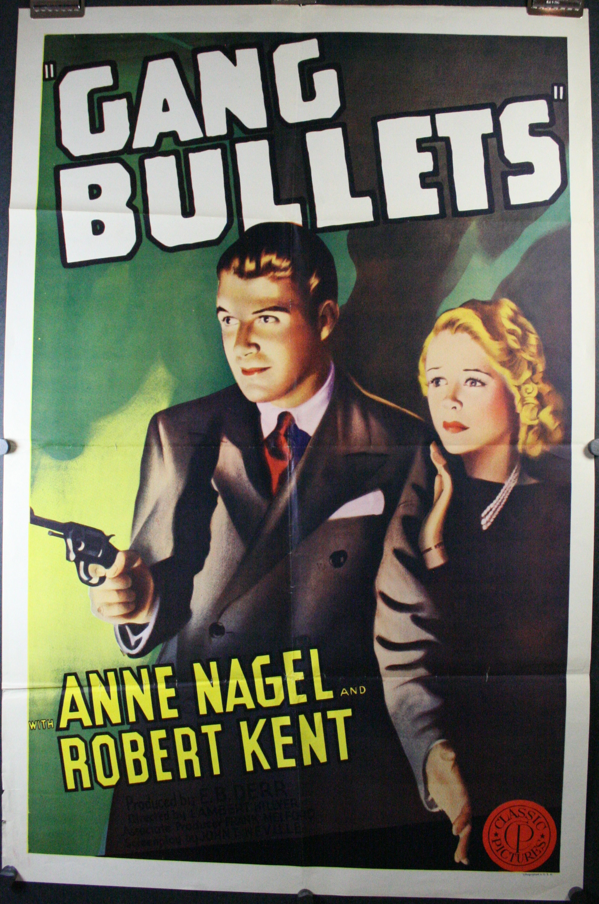 GANG BULLETS, Original Gangster Vintage 30s Movie Theater Poster For