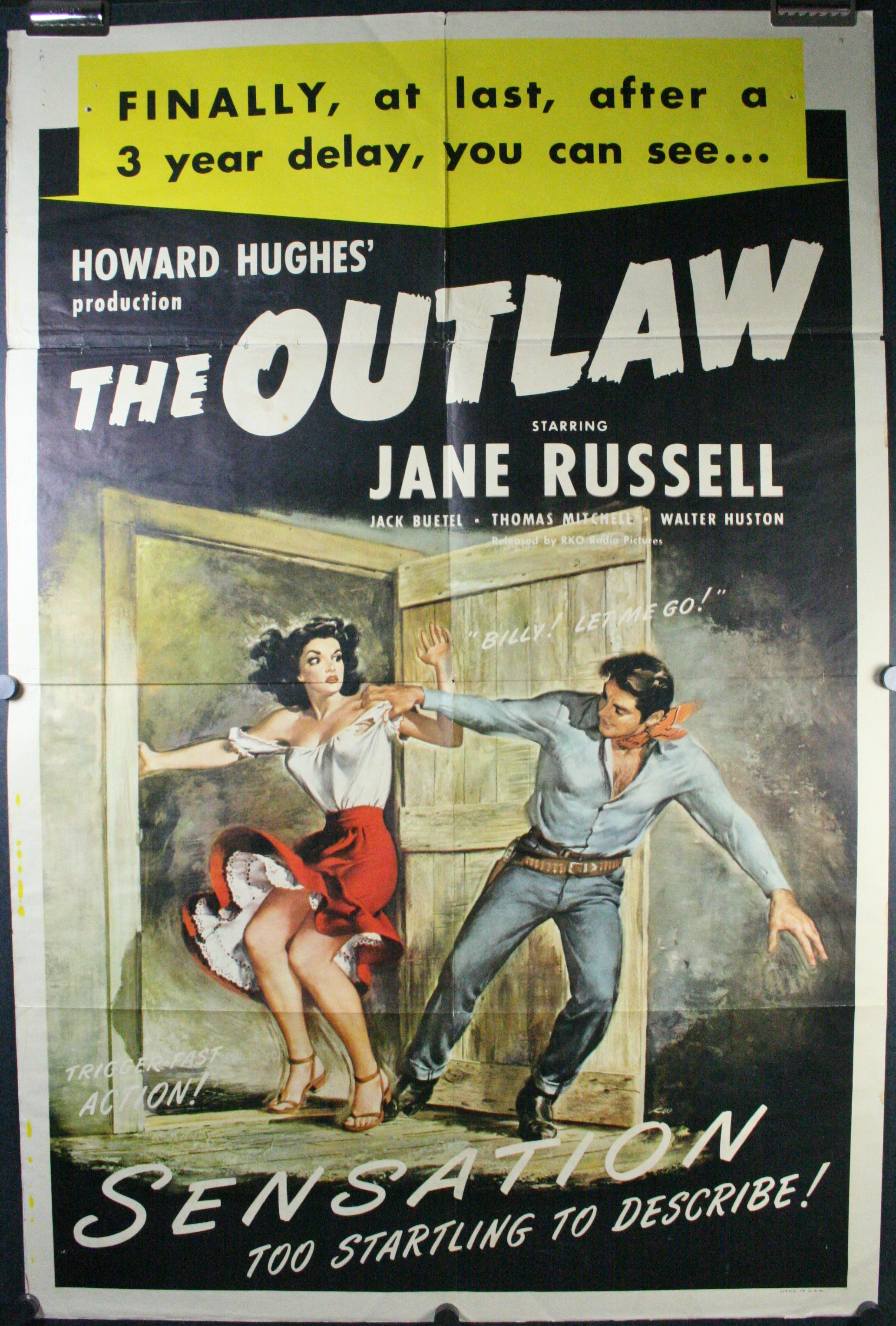 Howard Hughes RKO Jane Russell Cowboy Jack Beutel Western Country Original 1950 The Outlaw Movie Poster Lobby Card