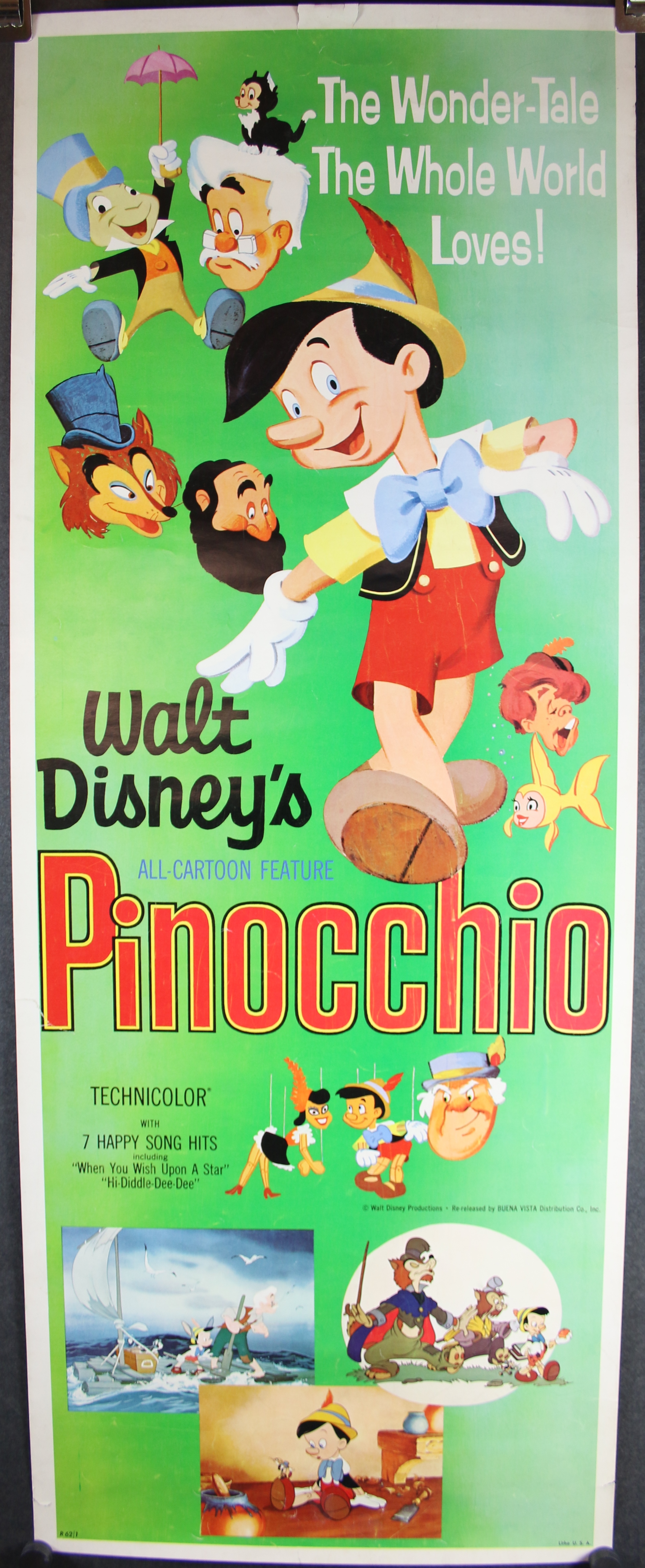 Disney 1991 Pinocchio Original One Sheet Postcard Movie Poster 