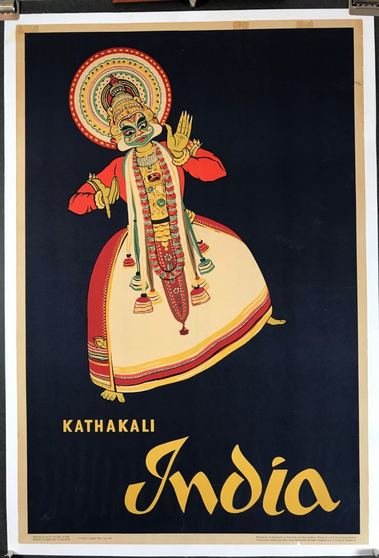 KATHAKALI INDIA, Original Vintage Indian Travel Poster Original