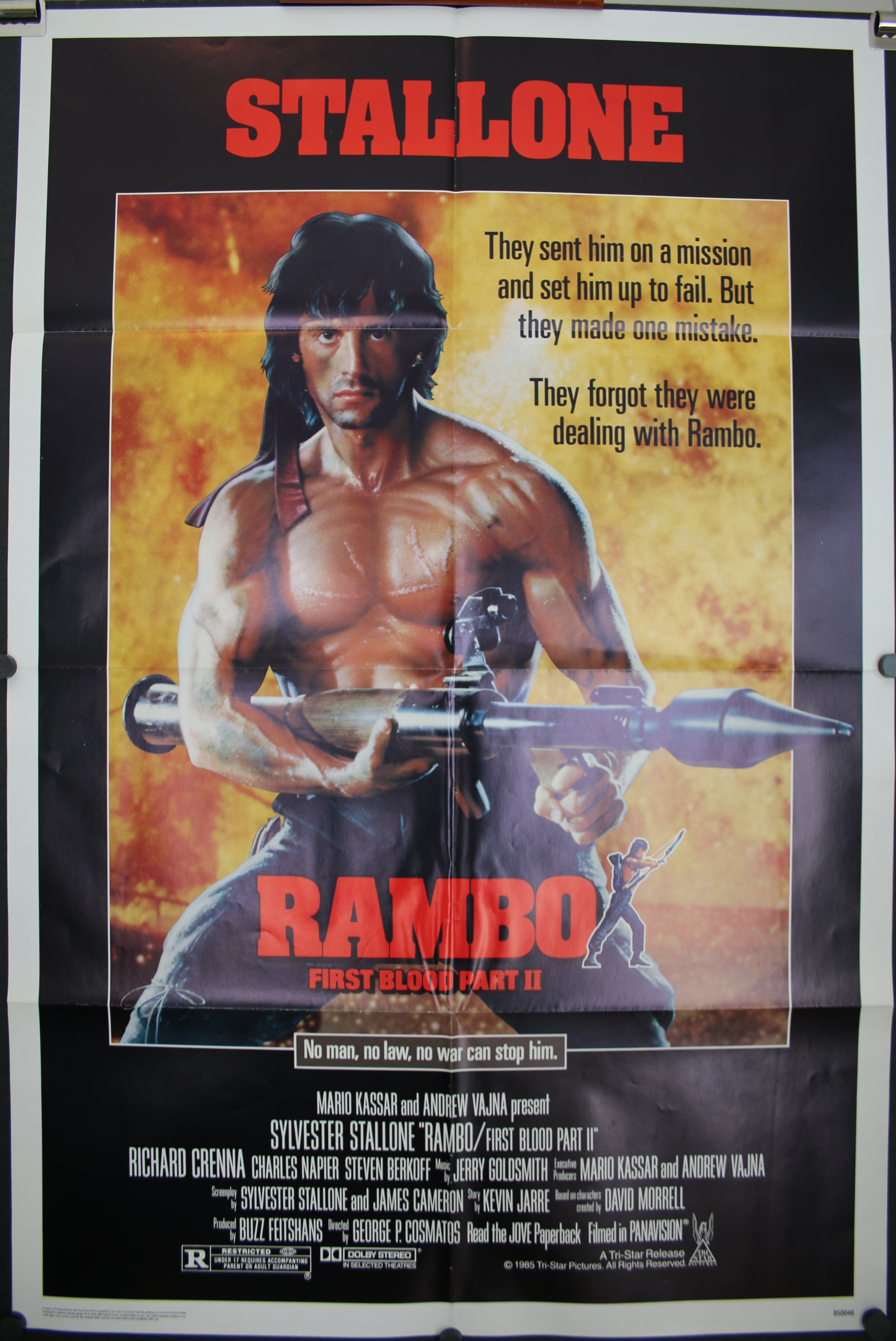 Rambo First Blood Part 2 Original Sylvester Stallone Folded Movie Poster Original Vintage Movie Posters