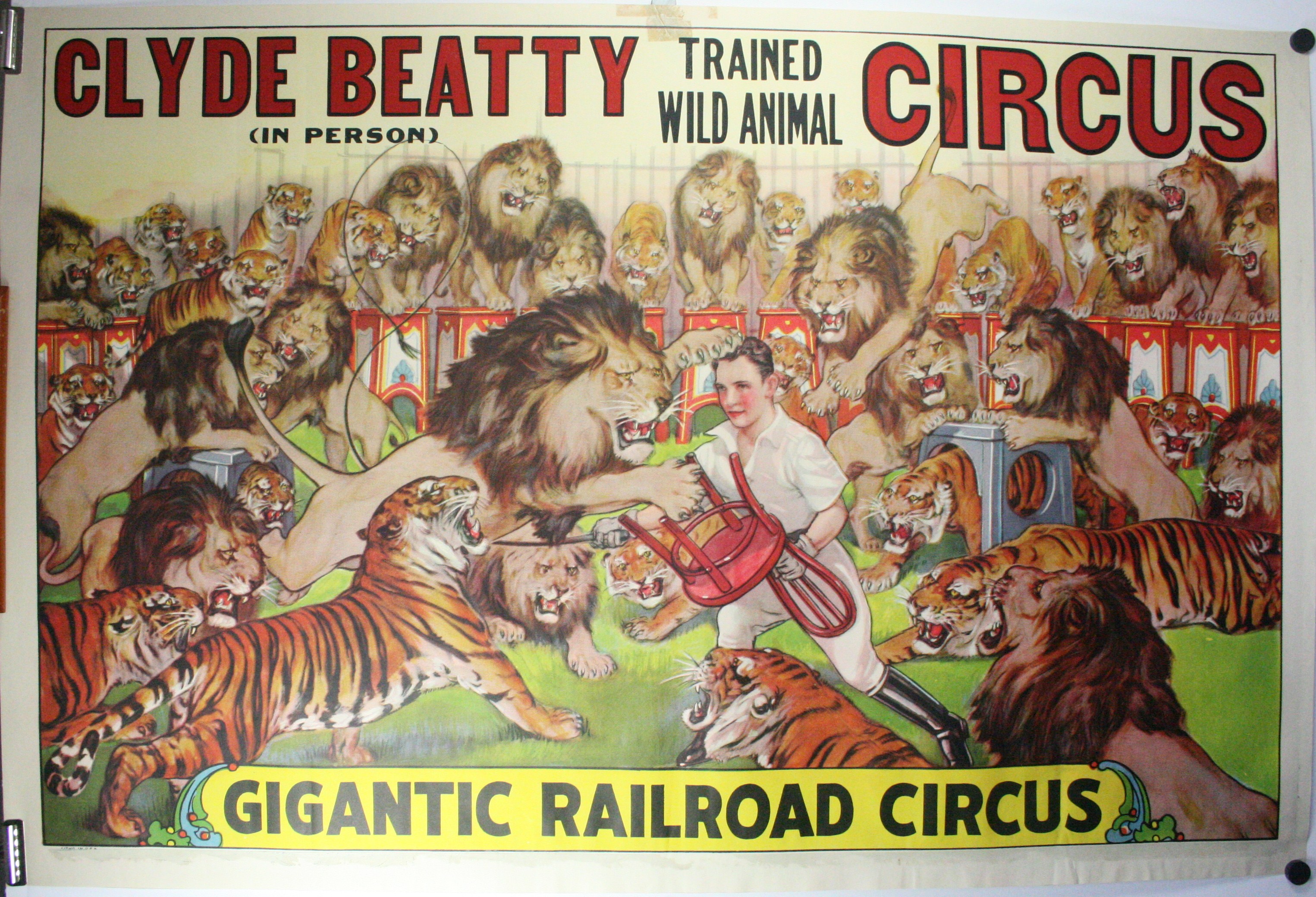 CLYDE BEATTY GIGANTIC RAILROAD CIRCUS, Original Vintage Circus Poster