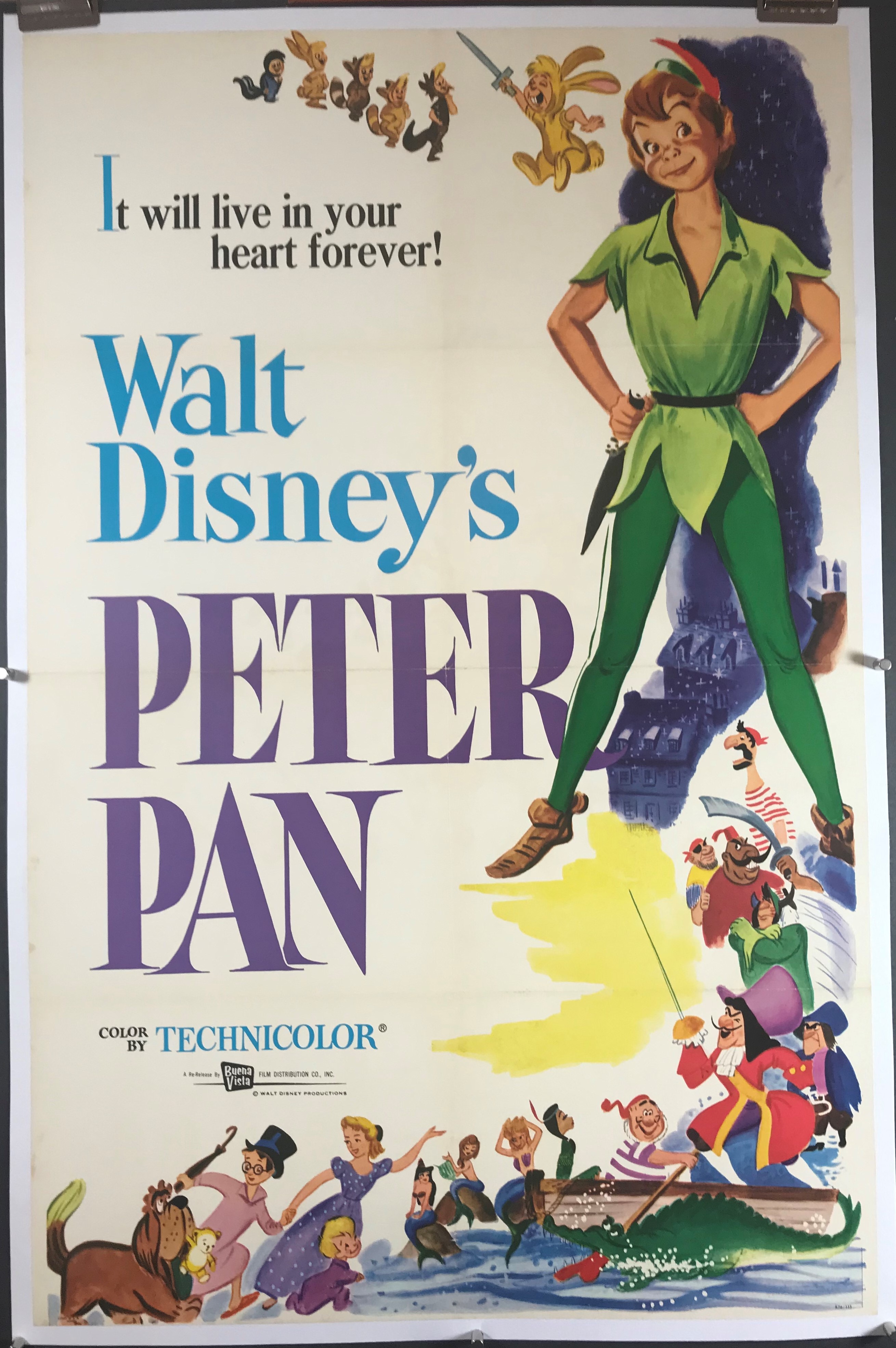 PETER PAN, Original Vintage 1976 Re-Release Disney Movie Poster ...