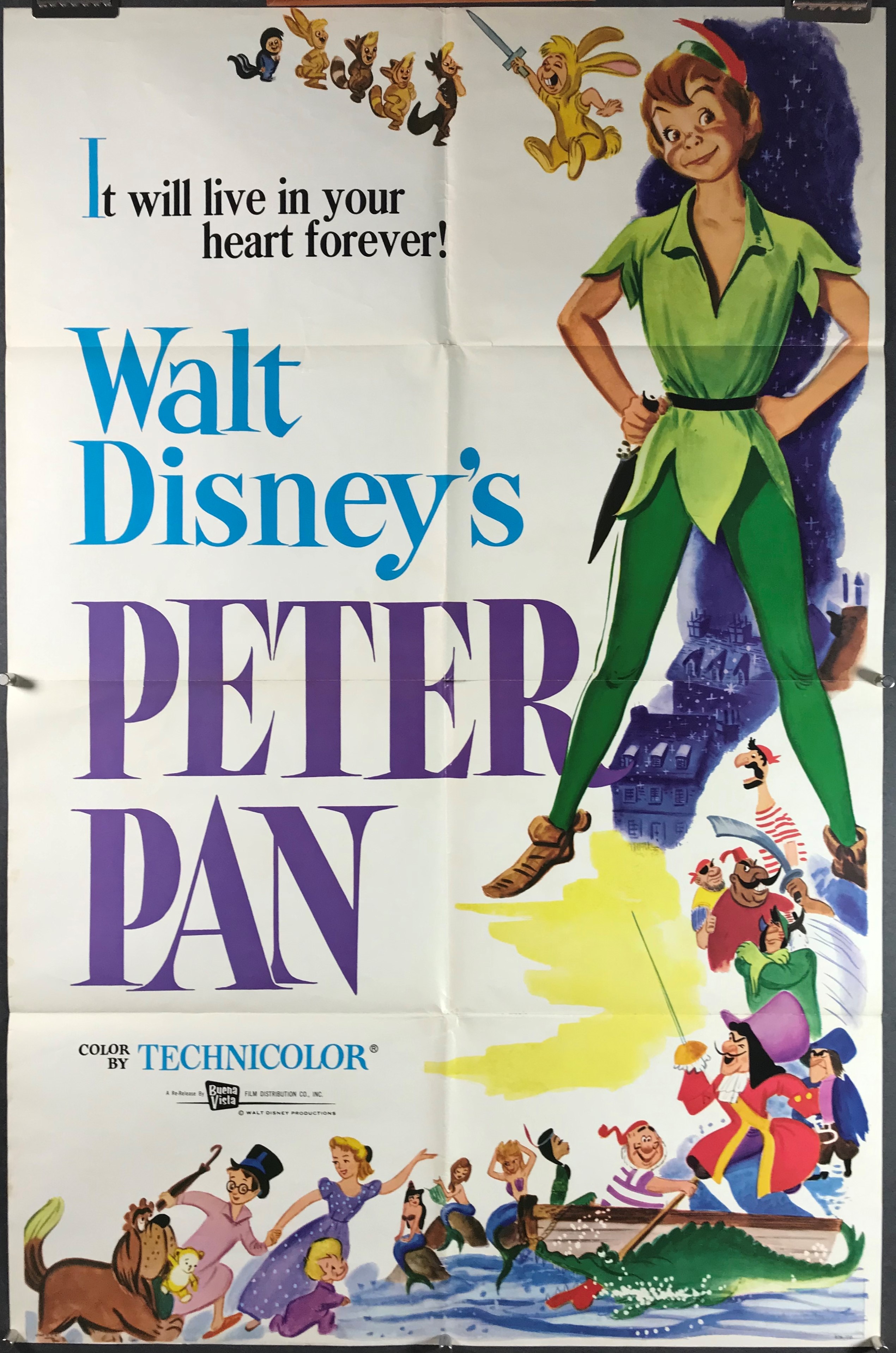 PETER PAN, Original Vintage 1976 Re-Release Disney Movie Poster ...