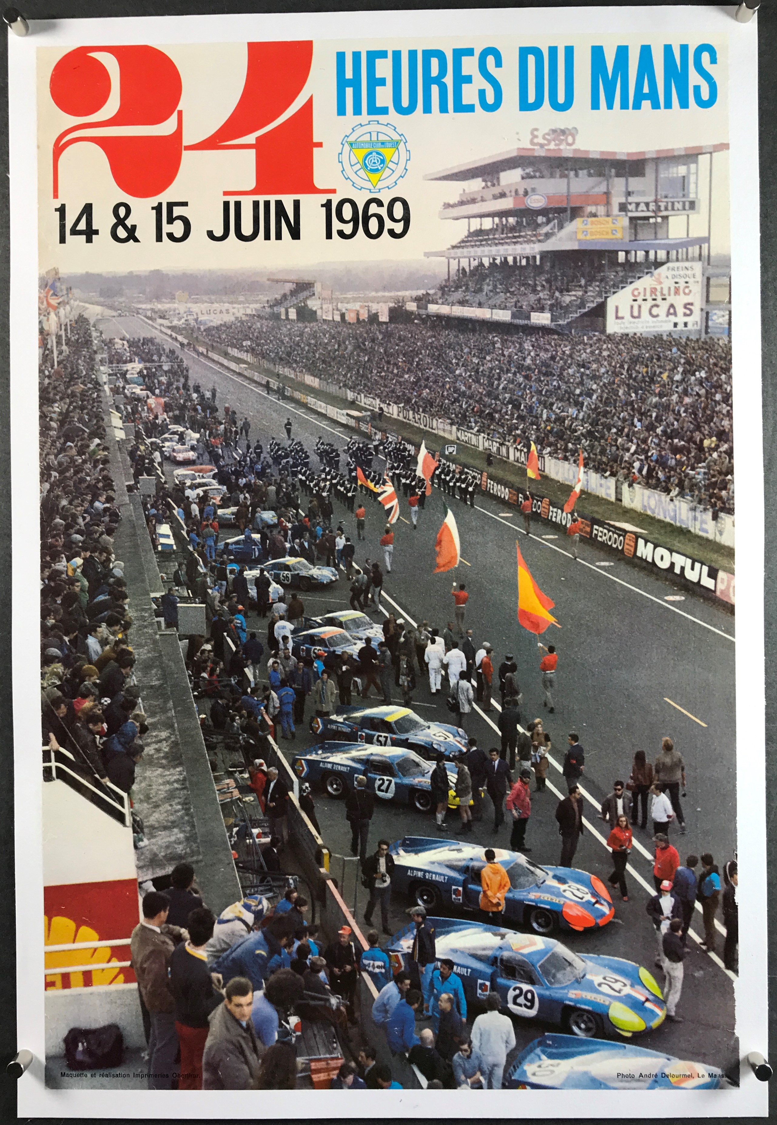 1969 24 HEURES DU MANS, Original Vintage Motor Racing Poster Renault Alpine  - Original Vintage Movie Posters
