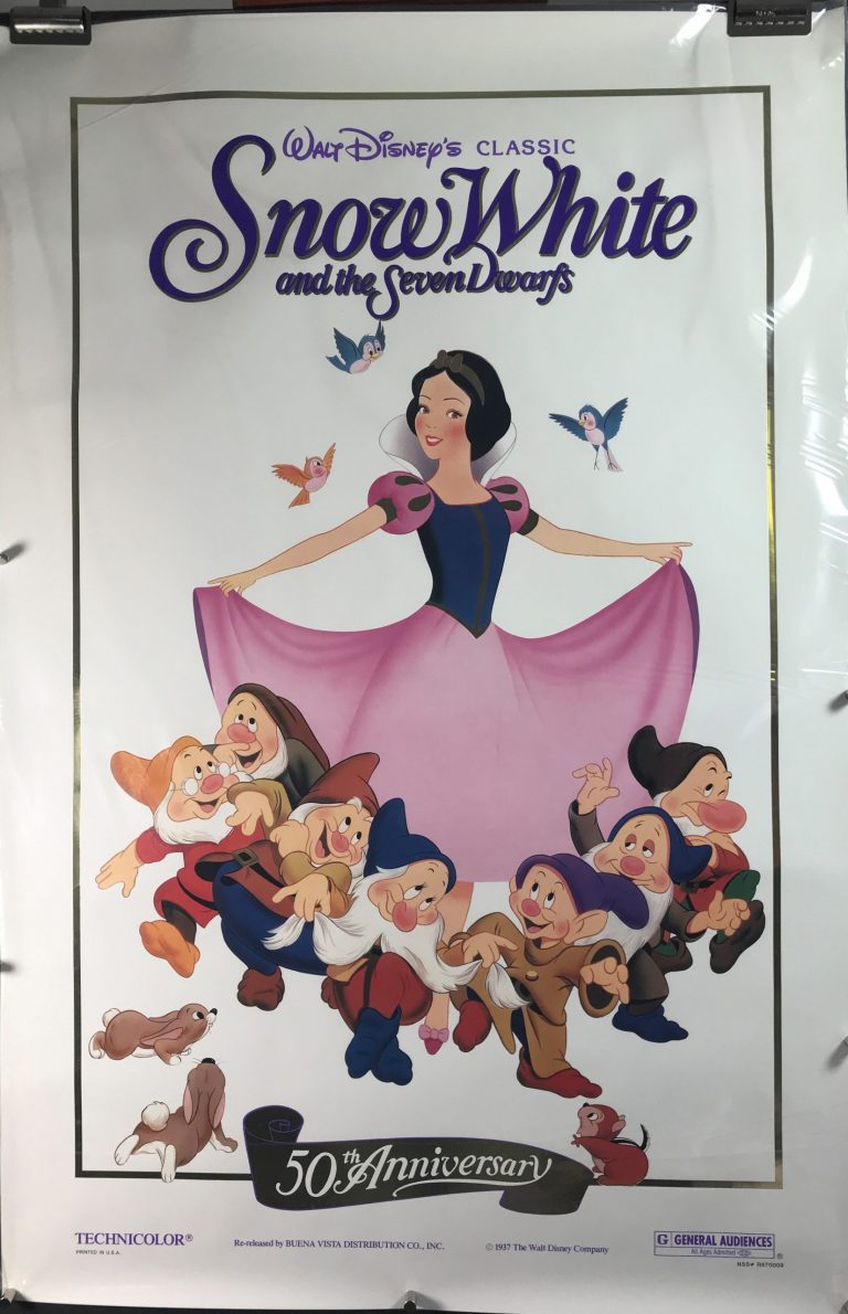 Snow White And The Seven Dwarfs Original 50th Anniversary Walt Disney Gold Foil Movie Poster 