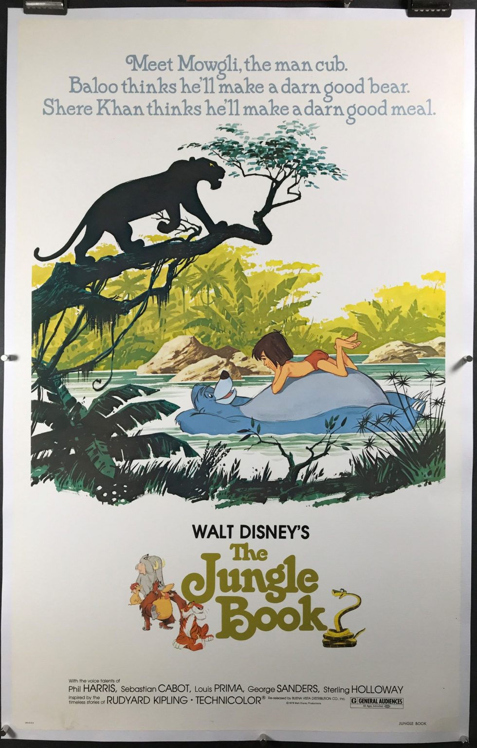 WALT DISNEY’S THE JUNGLE BOOK, Original Vintage Linen Backed Movie