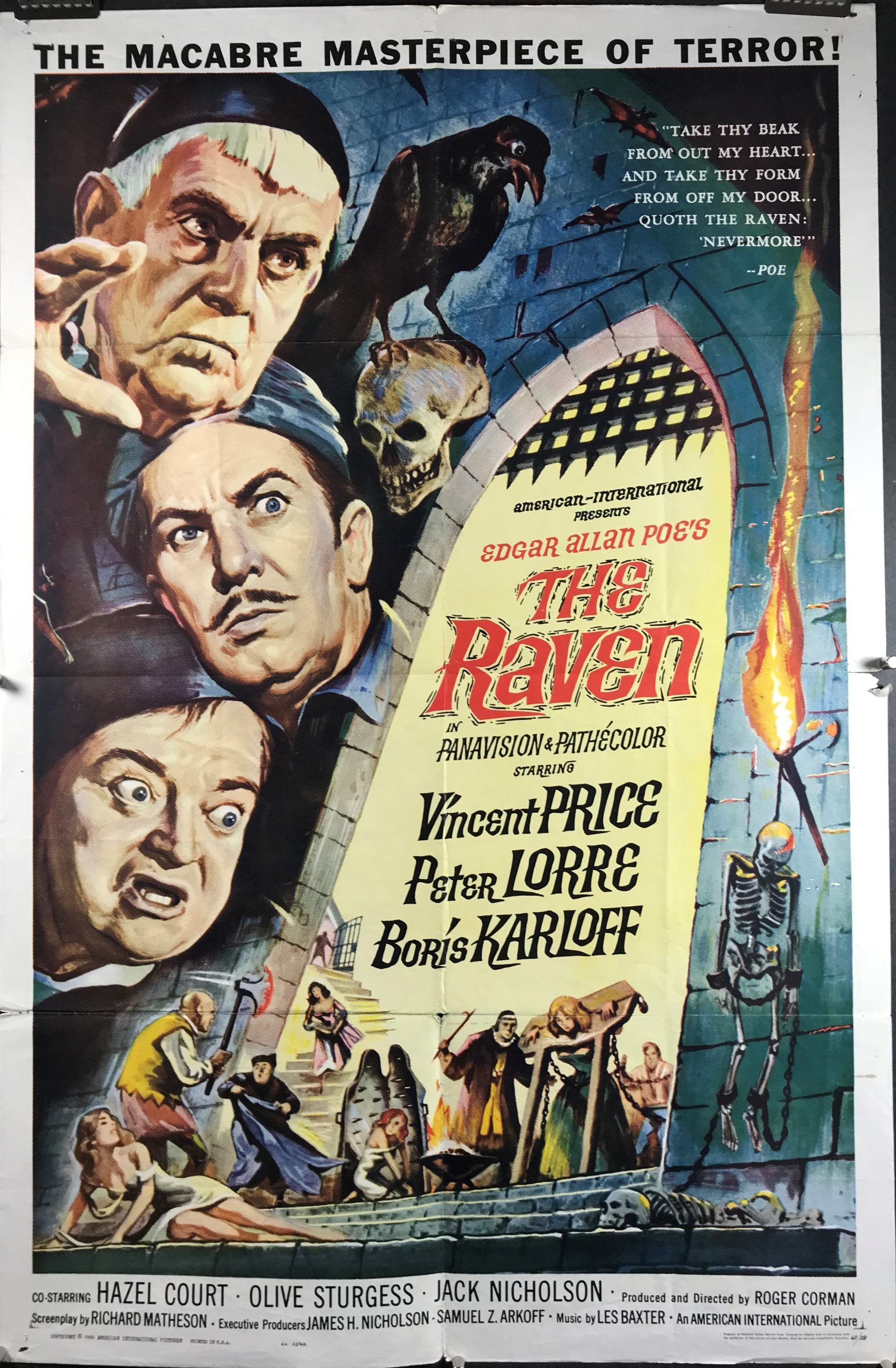 THE RAVEN, Original Roger Corman Horror Movie Poster starring Vincent