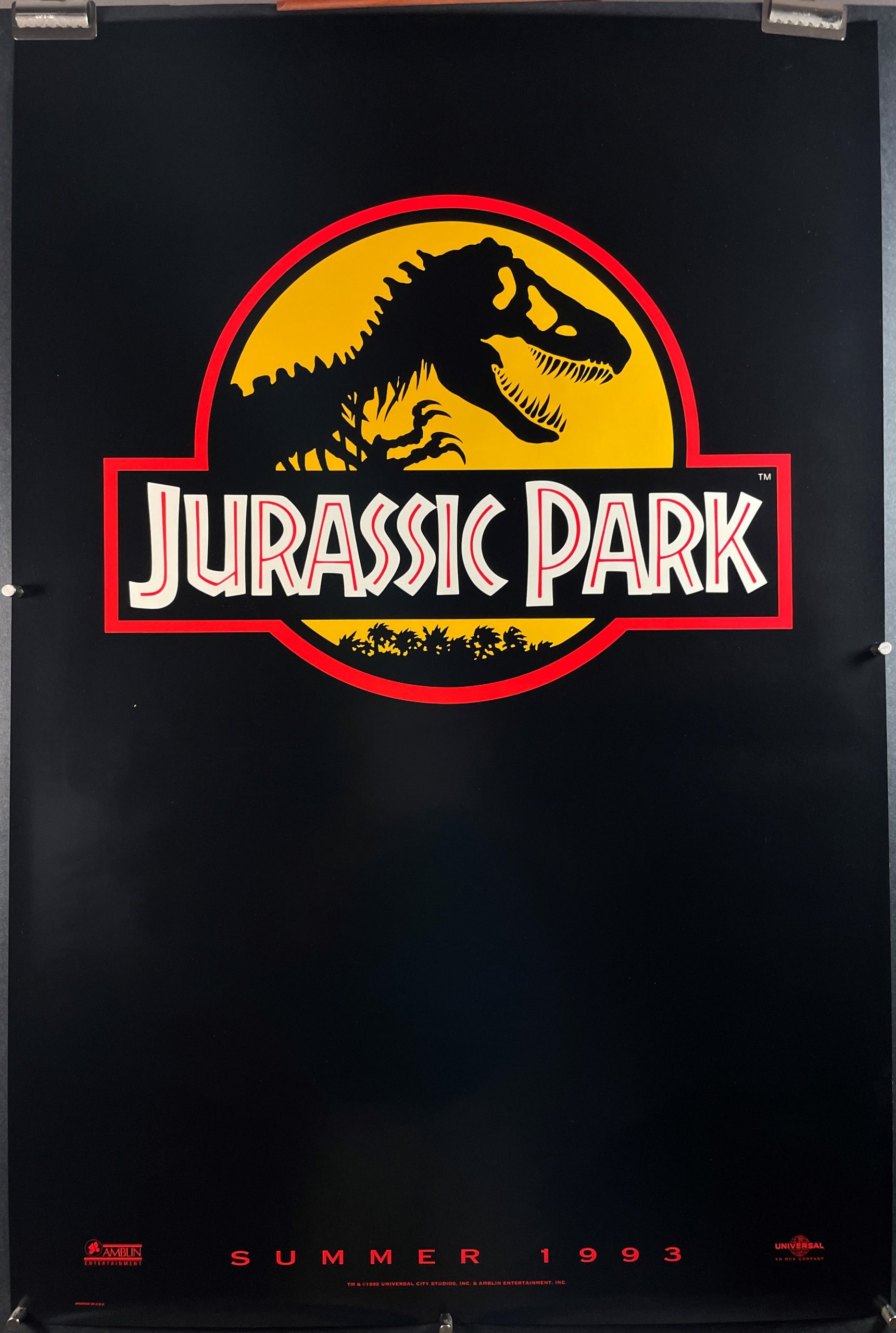 Jurassic Park Original Classic Rolled Spielberg Advanced Yellow Teaser Logo Style Movie Poster 