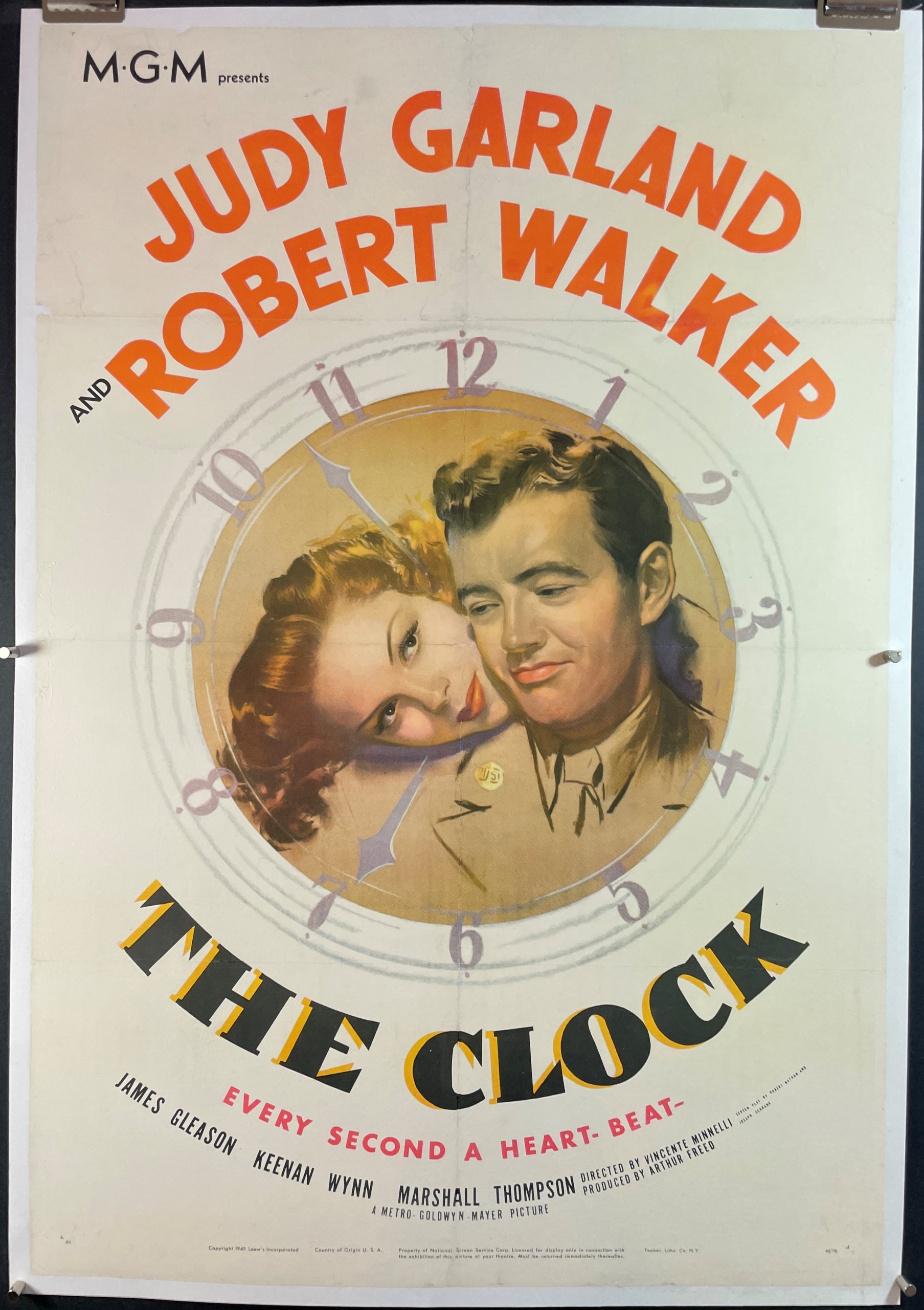 THE CLOCK, Original Judy Garland Romantic Vintage Movie Poster