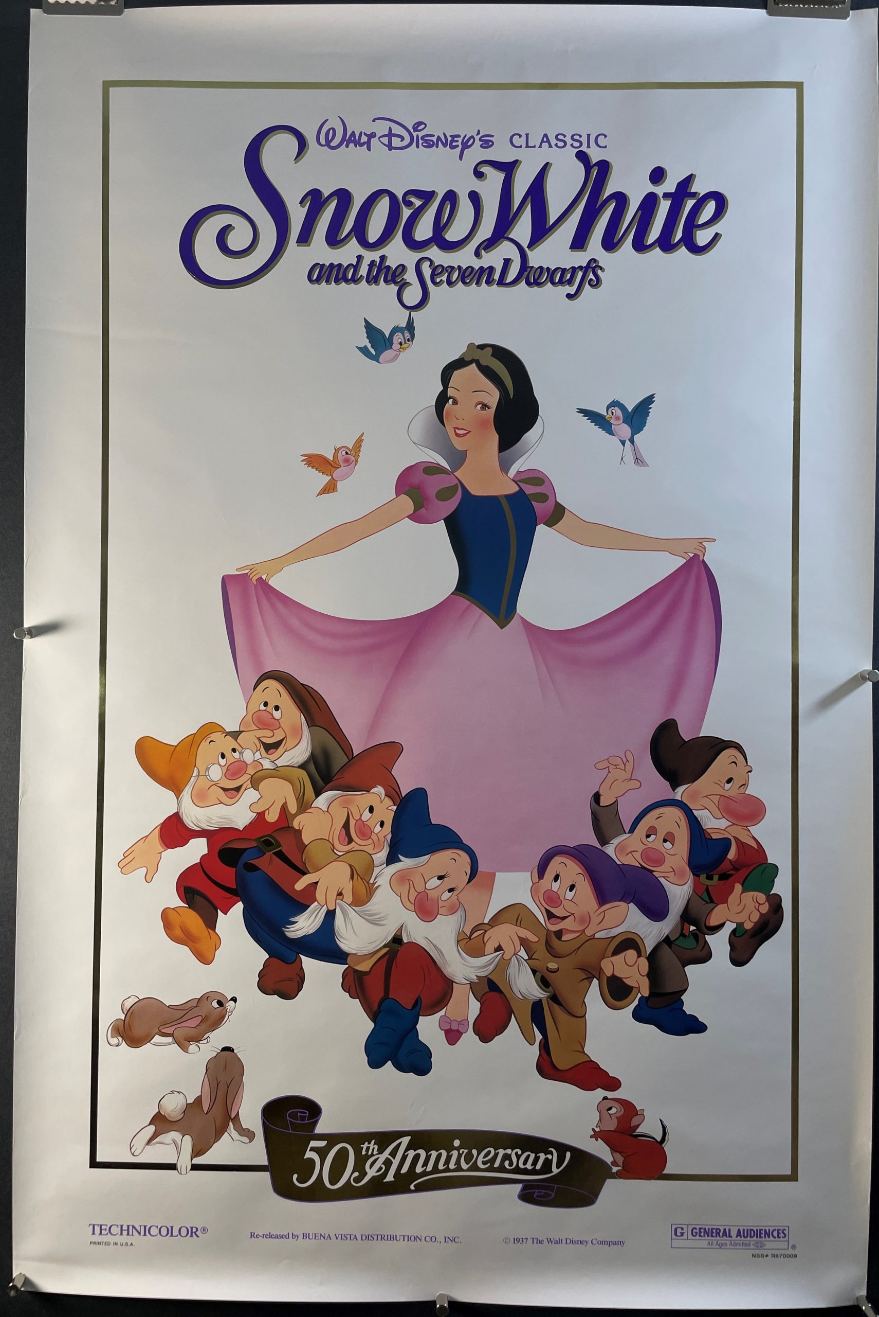 Snow White And The Seven Dwarfs Original 50th Anniversary Walt Disney Movie Poster Original 