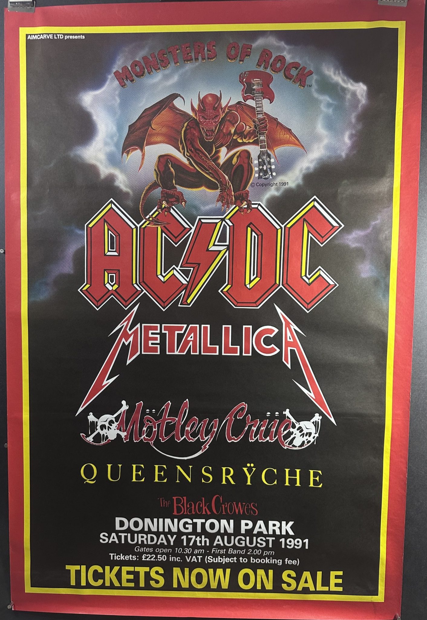 AC / DC METALLICA MOTLEY CRUE, Original Monsters of Rock Tour Poster ...